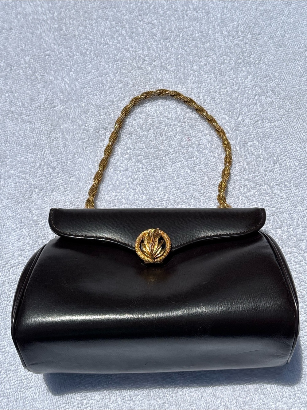 Dofan of France Vintage Brown Leather Bag Gold Flower Clasp - Picture 9 of 14